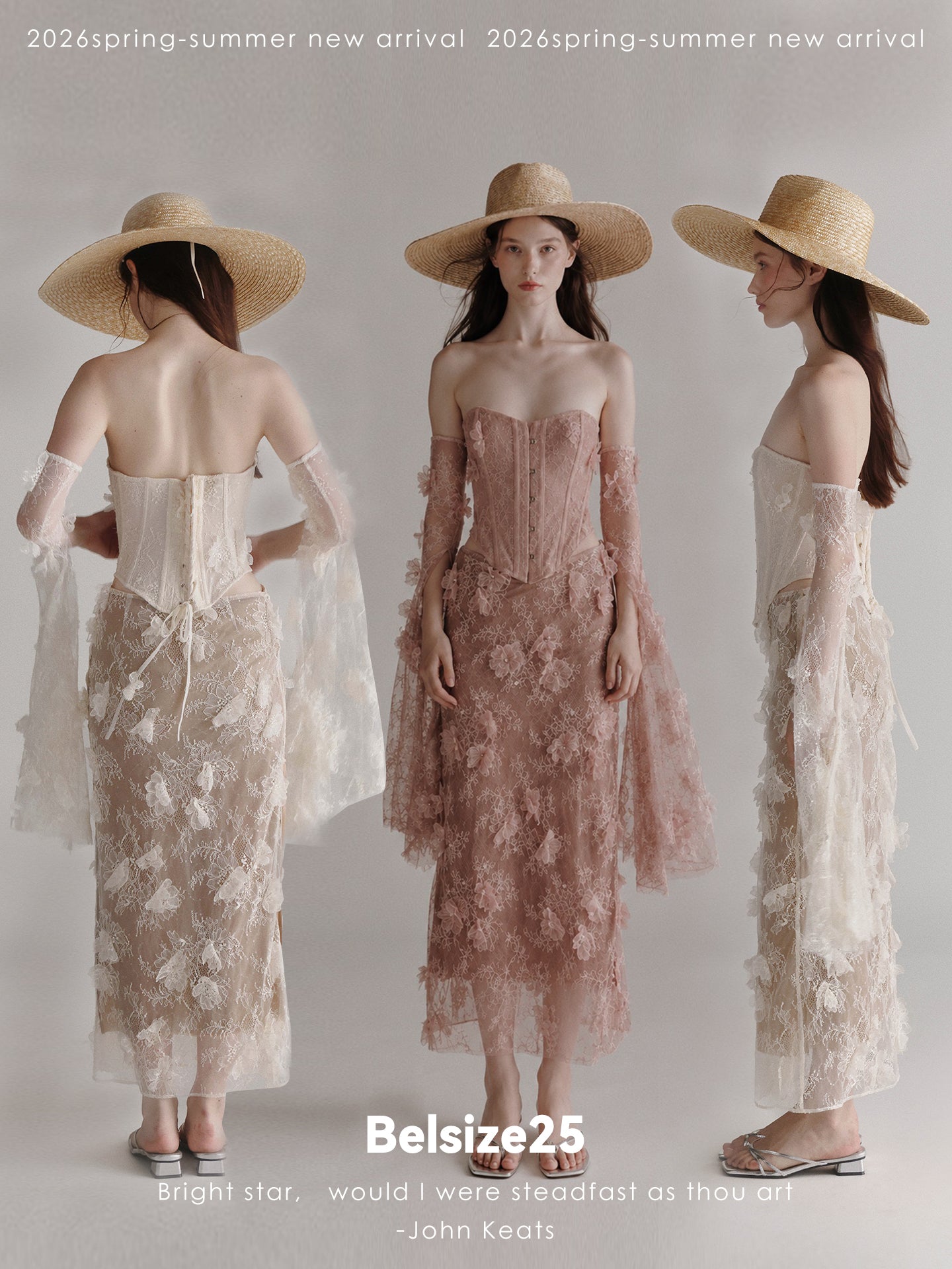 Floral Lace Corset & Sheer Midi Skirt Set with Detachable Sleeves
