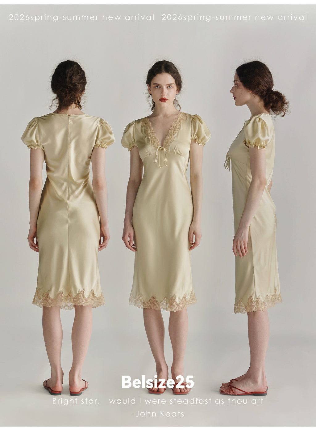 Buttercream Lace Trim Puff Sleeve Midi Dress