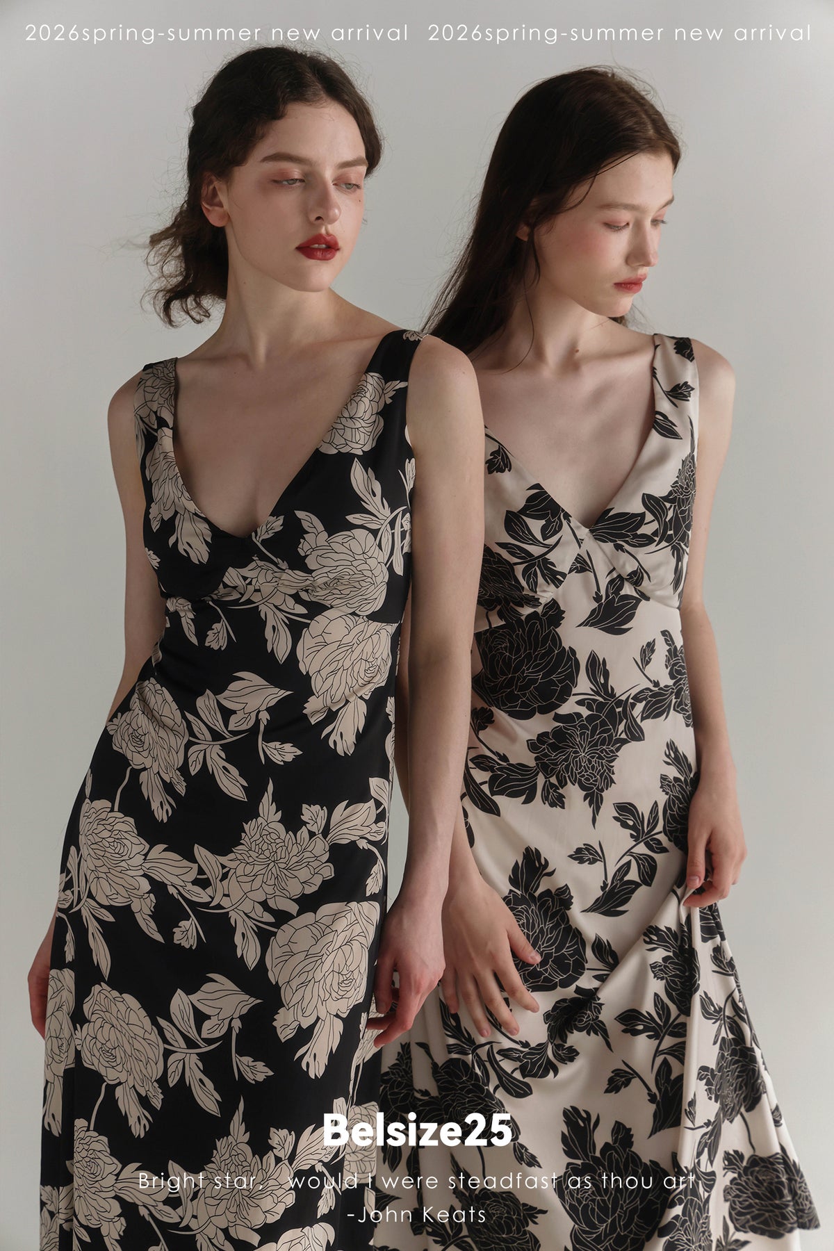 Black & Cream Floral V-Neck Midi Dress