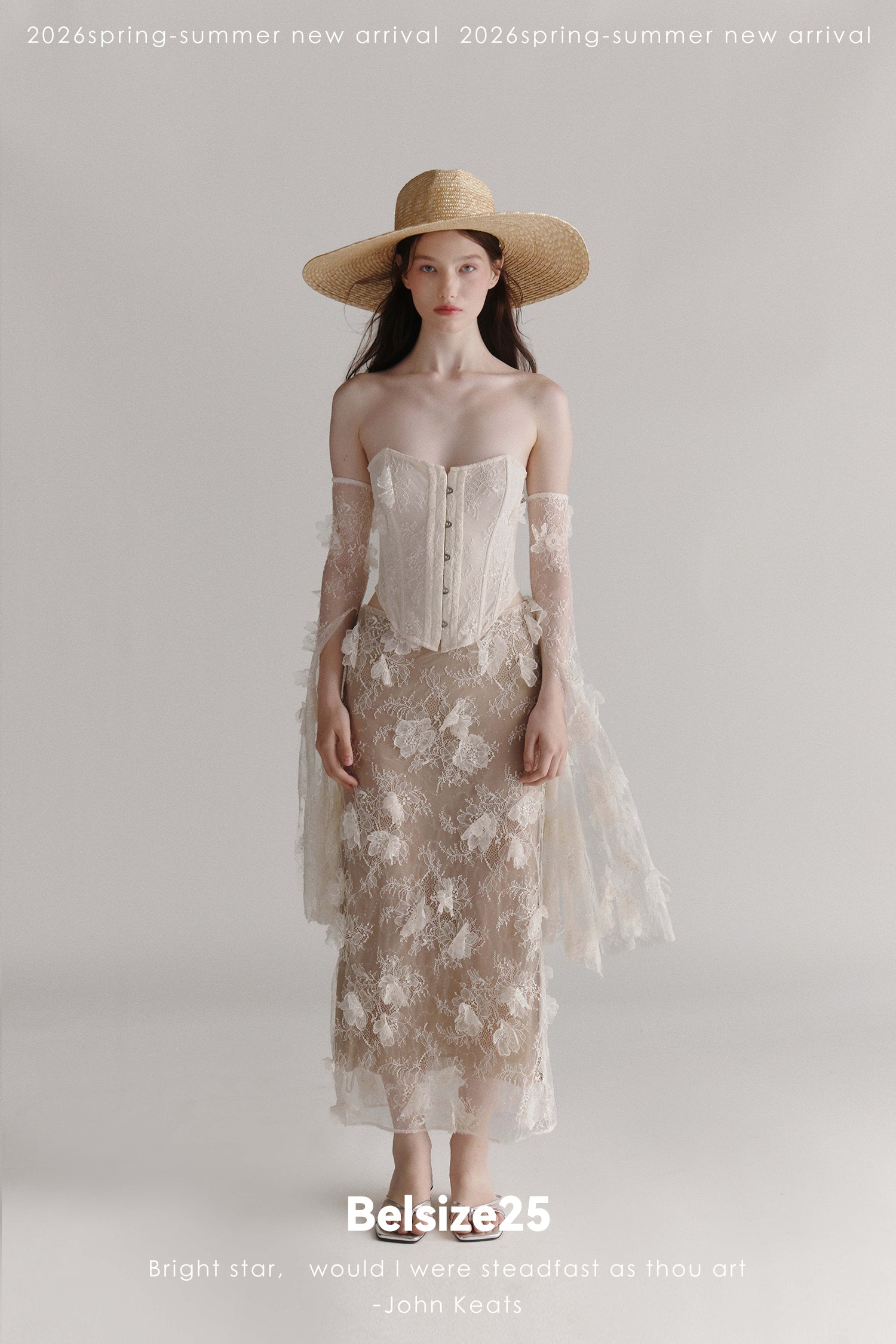 Floral Lace Corset & Sheer Midi Skirt Set with Detachable Sleeves