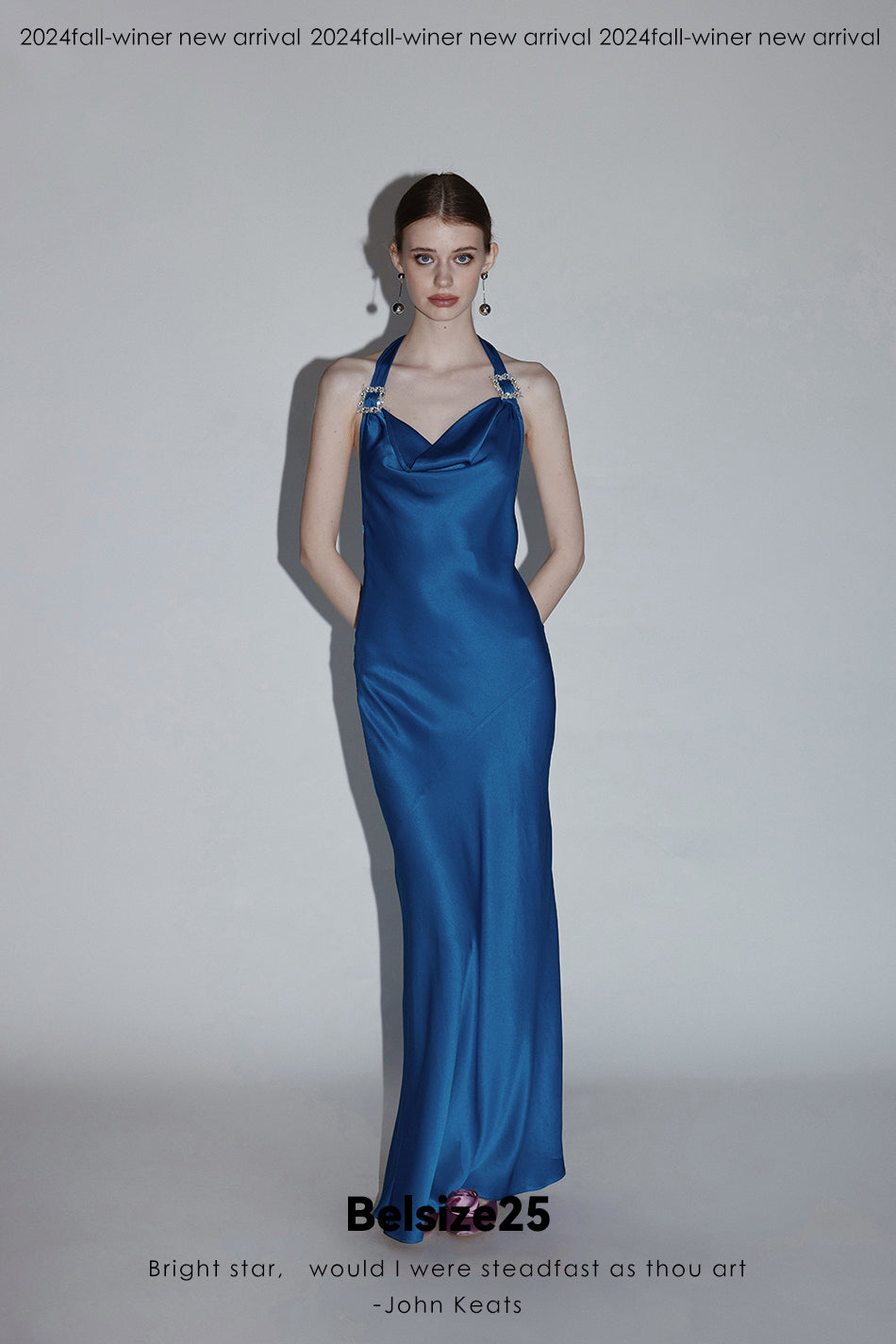 Mayfair series—crystal square Crystal square buckle halter neck dress