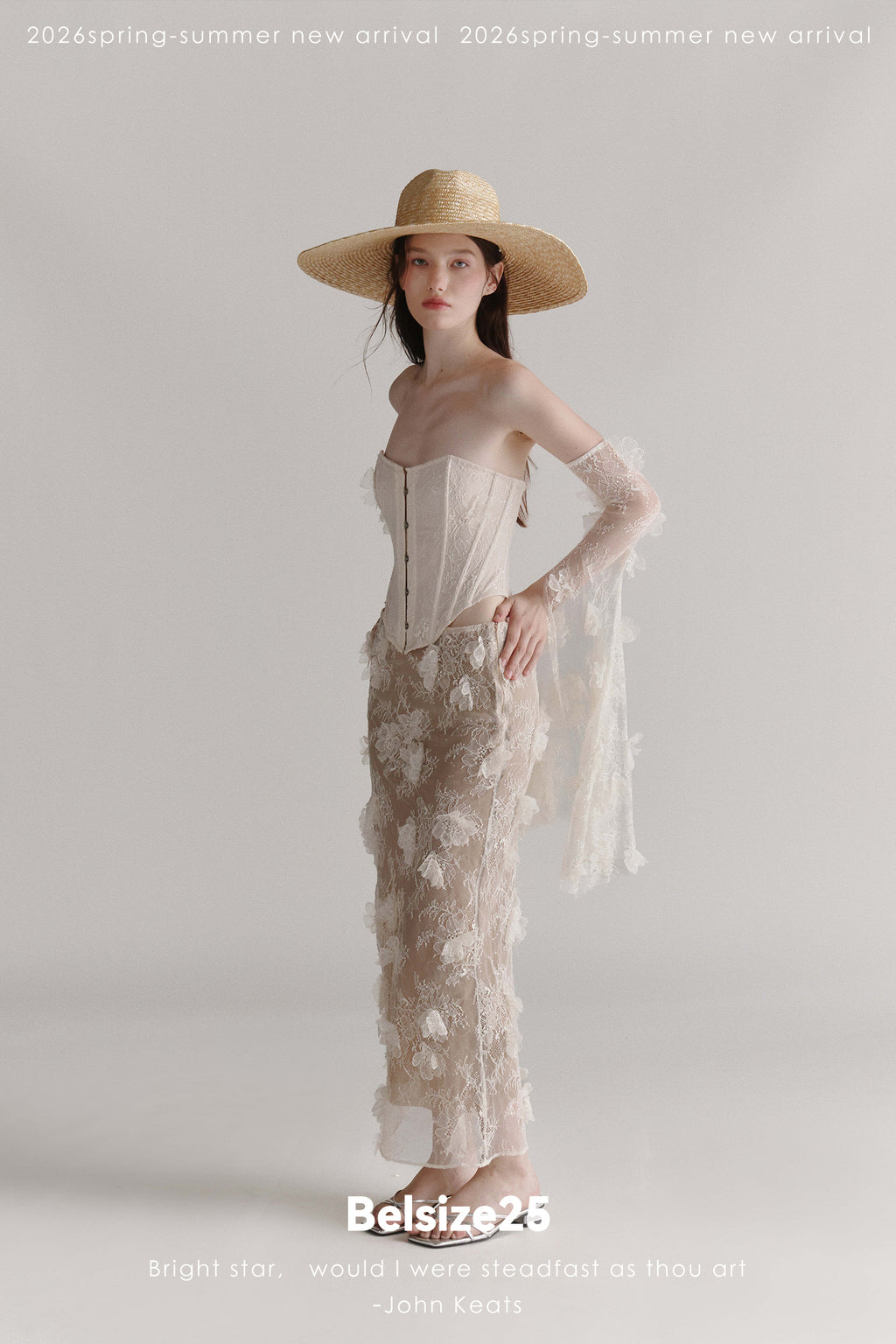 Floral Lace Corset & Sheer Midi Skirt Set with Detachable Sleeves