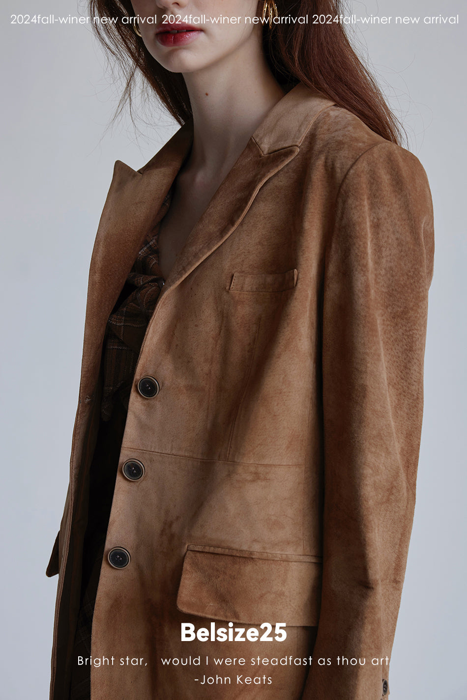 Nuback suit Pigskin suede Maillard lapel H-line mid-length suit jacket
