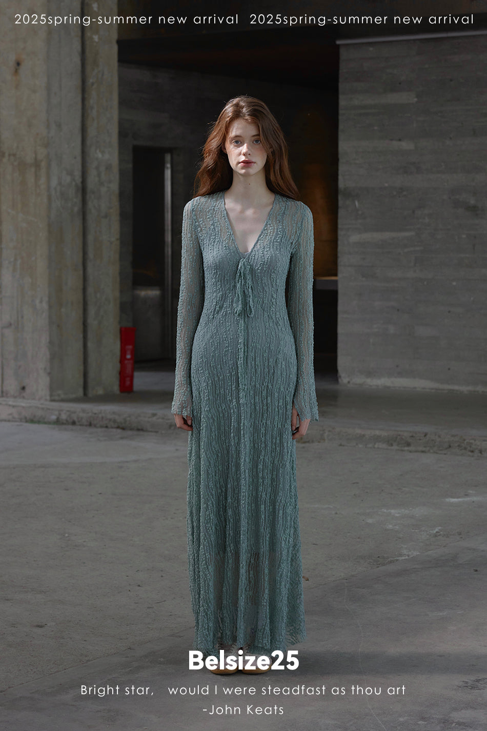 Trumpet dress Flared sleeve knit lace sheer tie dress
