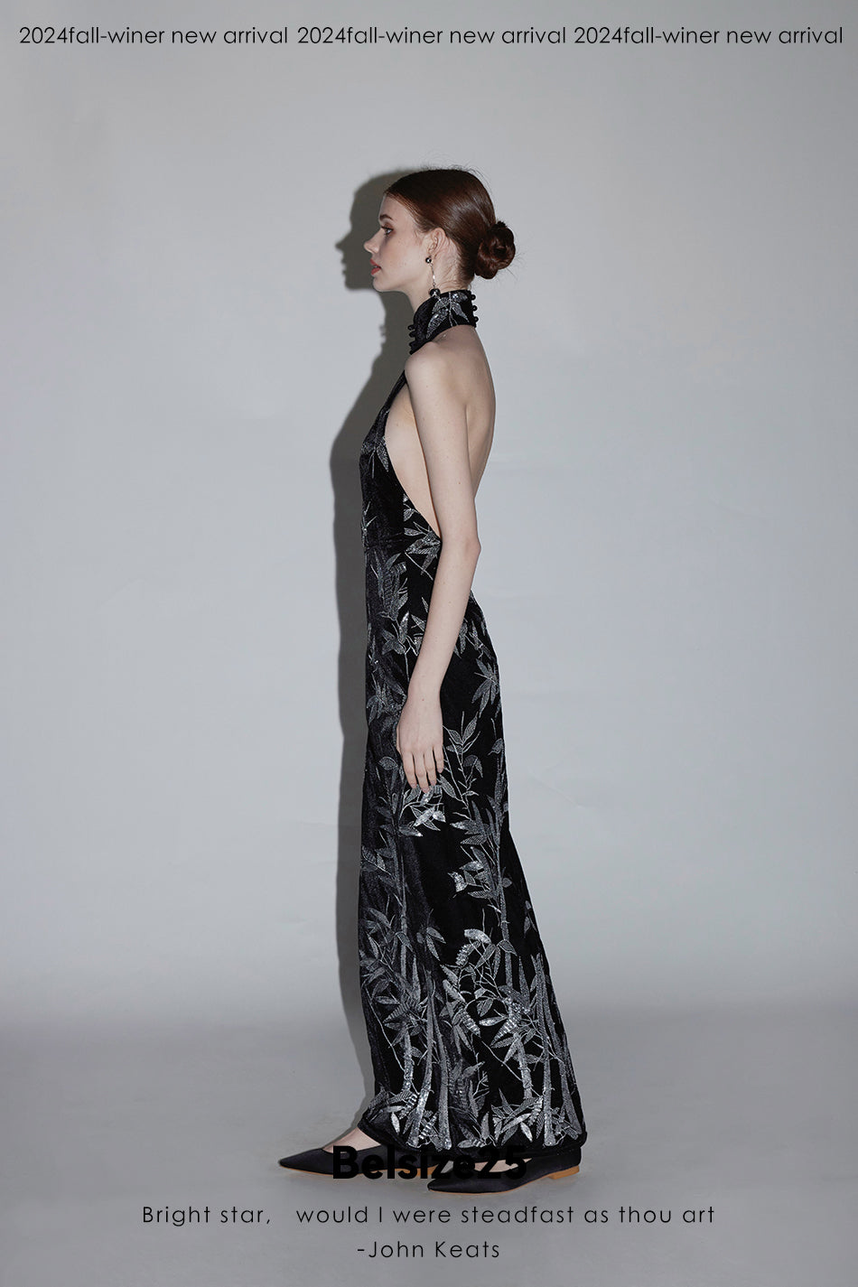 Bamboo dress New Chinese style backless cheongsam dress with bamboo leaf bead embroidery