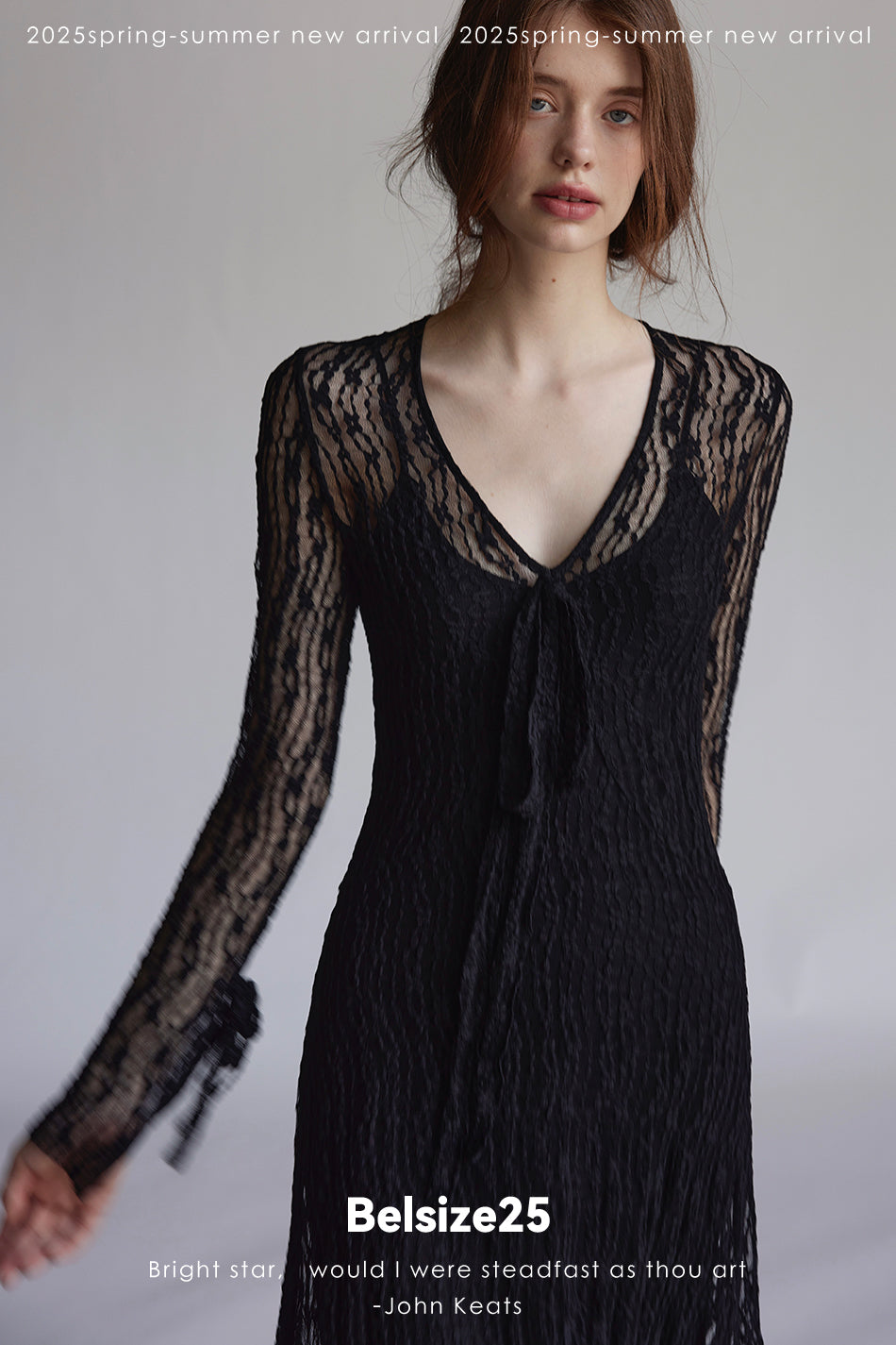 Trumpet dress Flared sleeve knit lace sheer tie dress