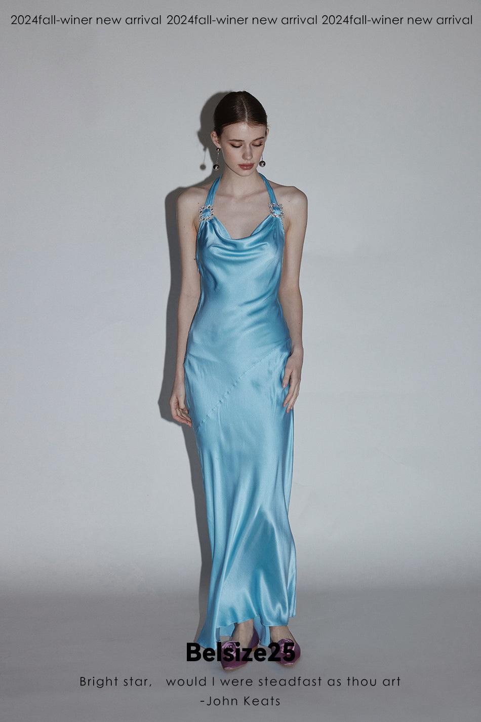 Mayfair series—crystal square Crystal square buckle halter neck dress