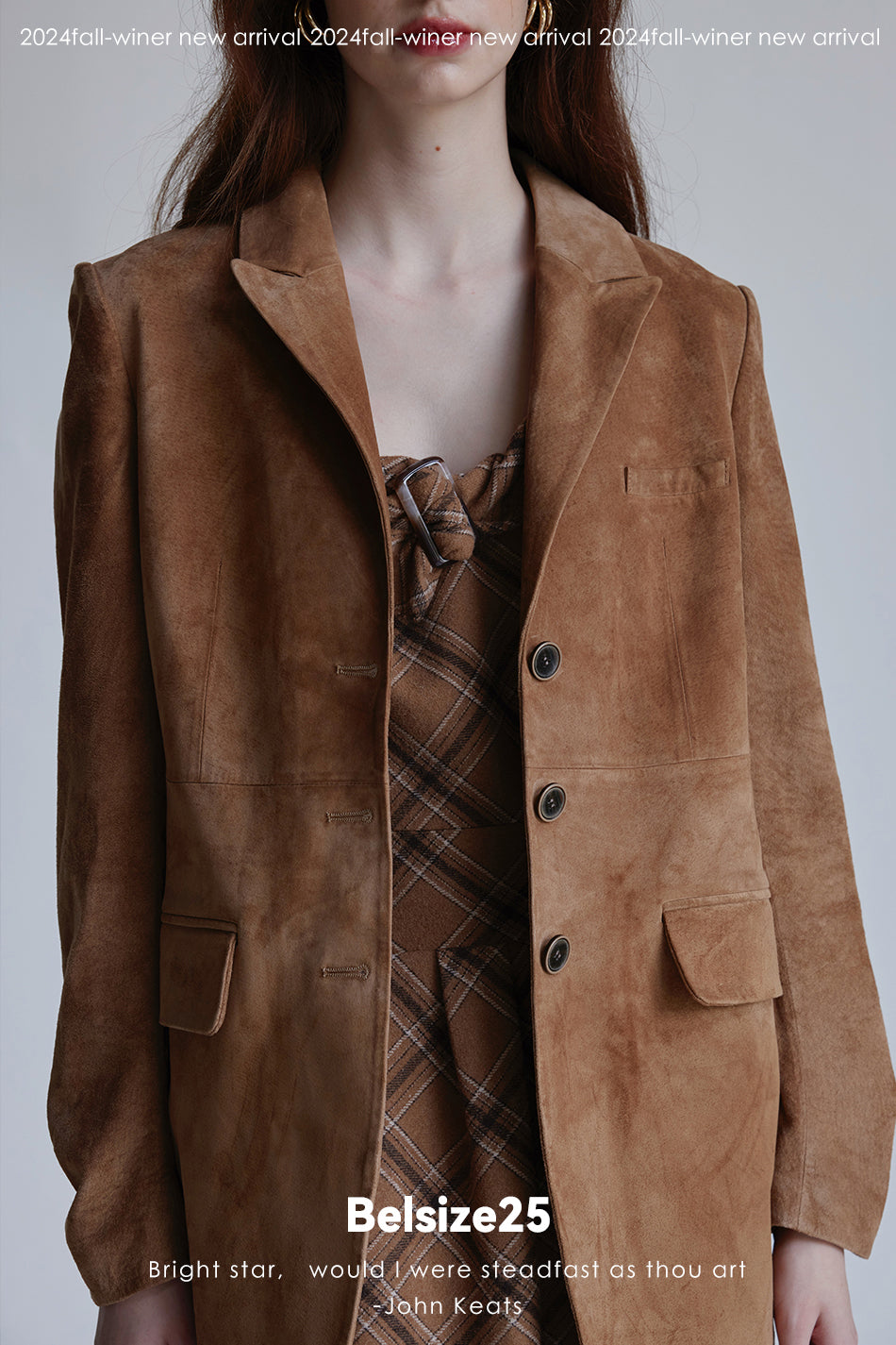 Nuback suit Pigskin suede Maillard lapel H-line mid-length suit jacket
