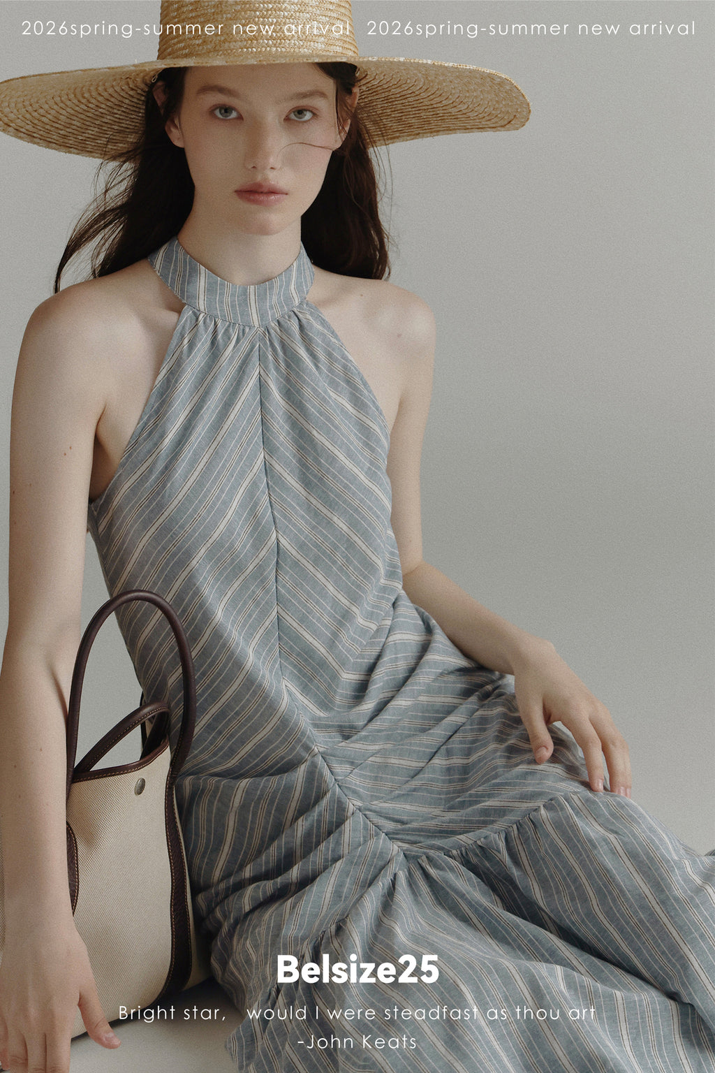Blue Stripe Halter Neck Ruched Maxi Dress