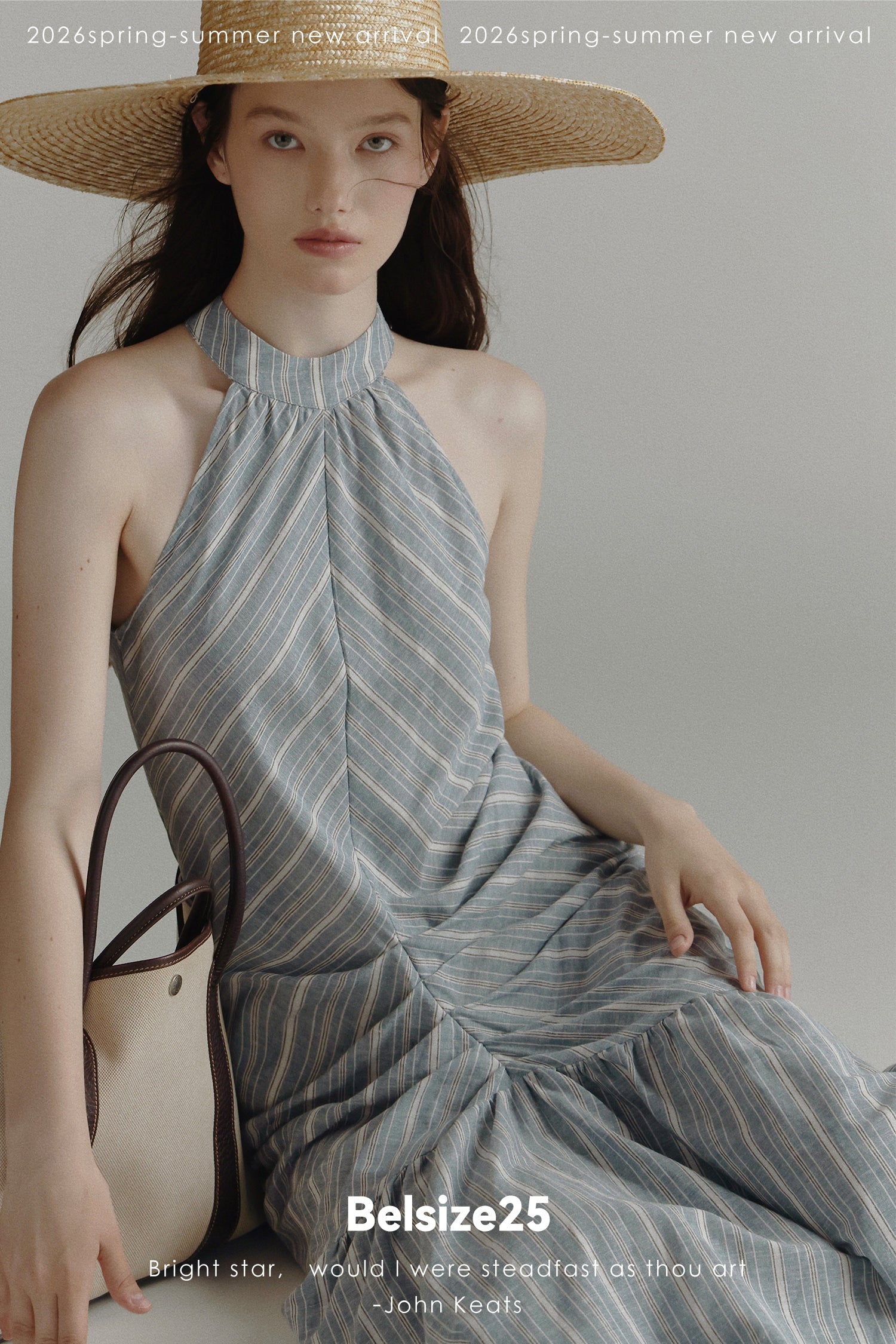 Blue Stripe Halter Neck Ruched Maxi Dress