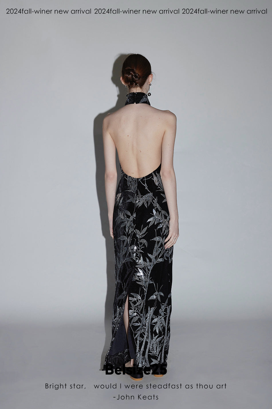 Bamboo dress New Chinese style backless cheongsam dress with bamboo leaf bead embroidery
