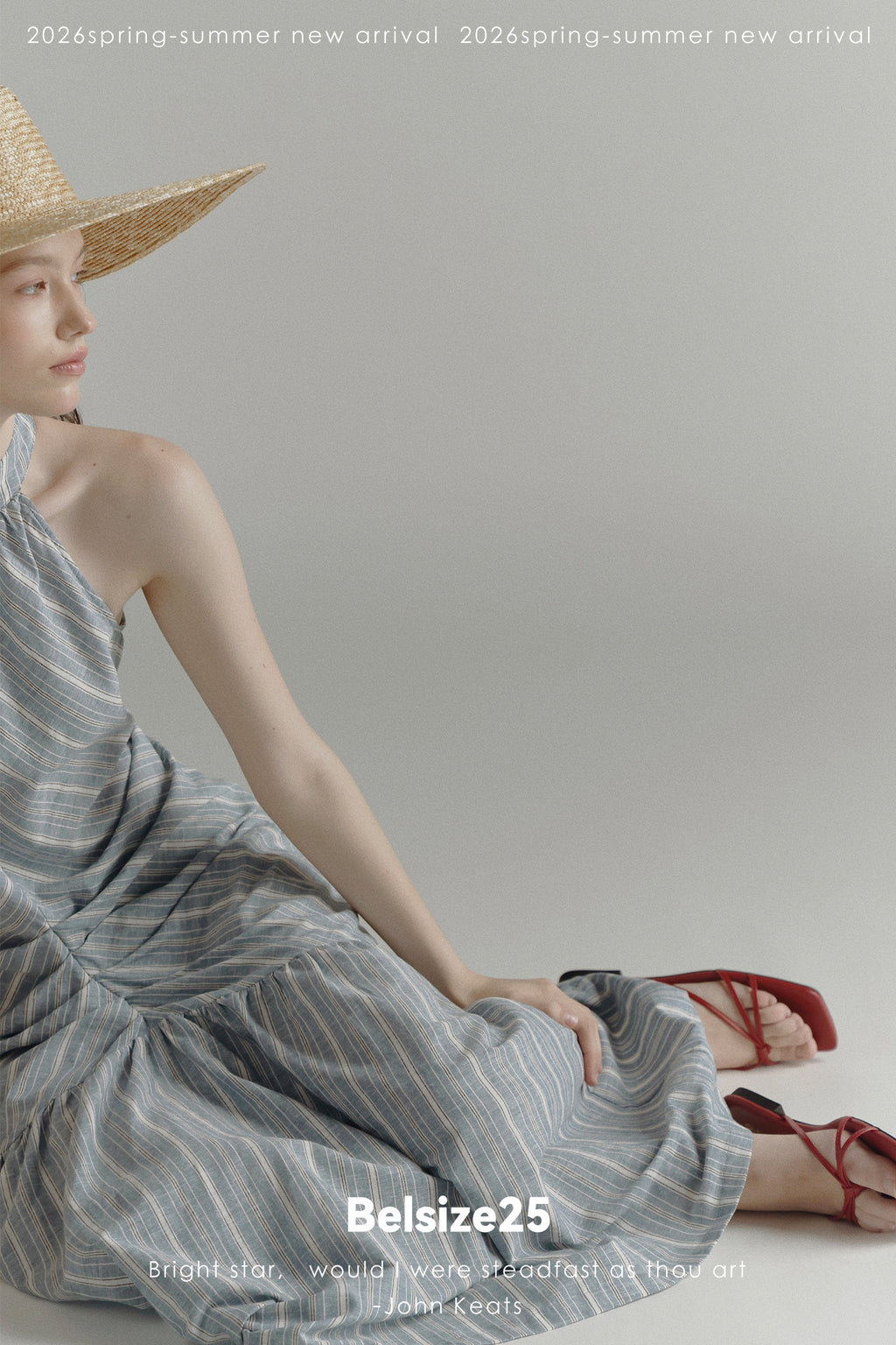Blue Stripe Halter Neck Ruched Maxi Dress