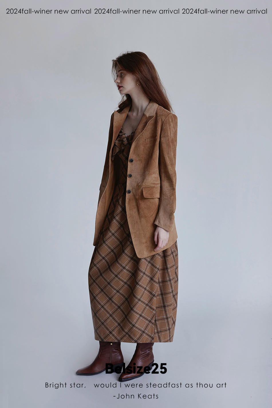 Nuback suit Pigskin suede Maillard lapel H-line mid-length suit jacket
