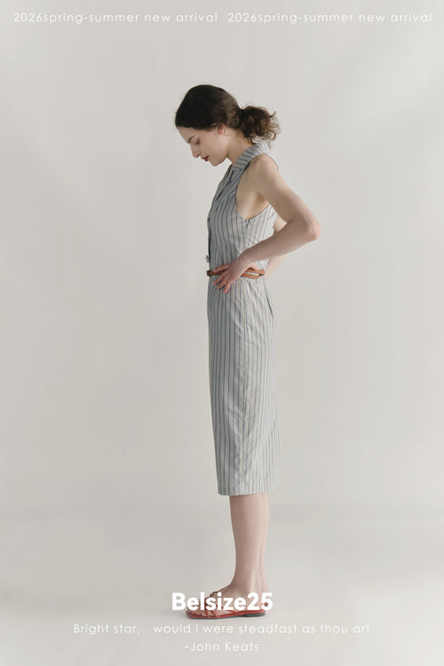 Blue Horizon Striped Tailored Midi Dress