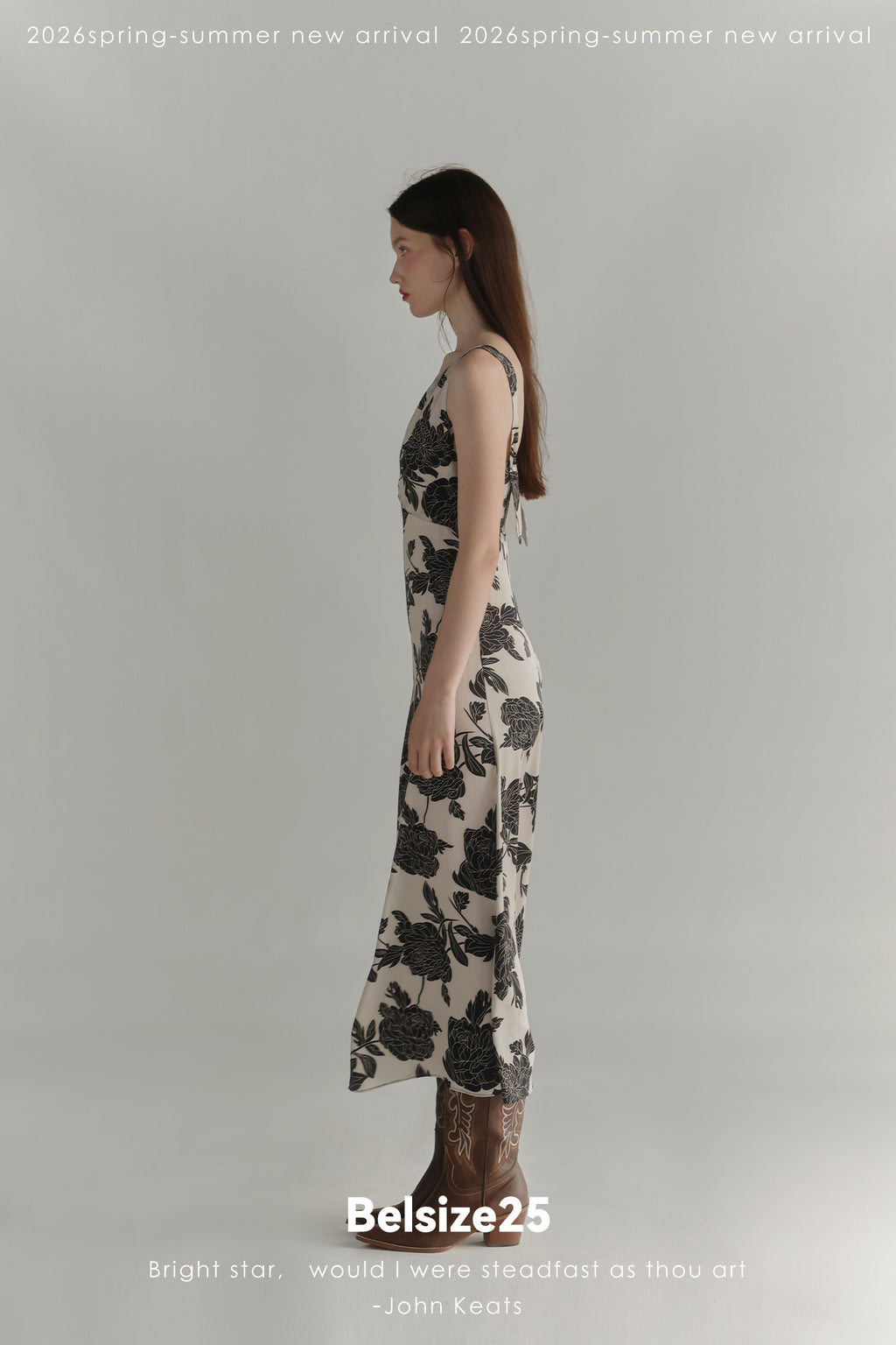 Black & Cream Floral V-Neck Midi Dress