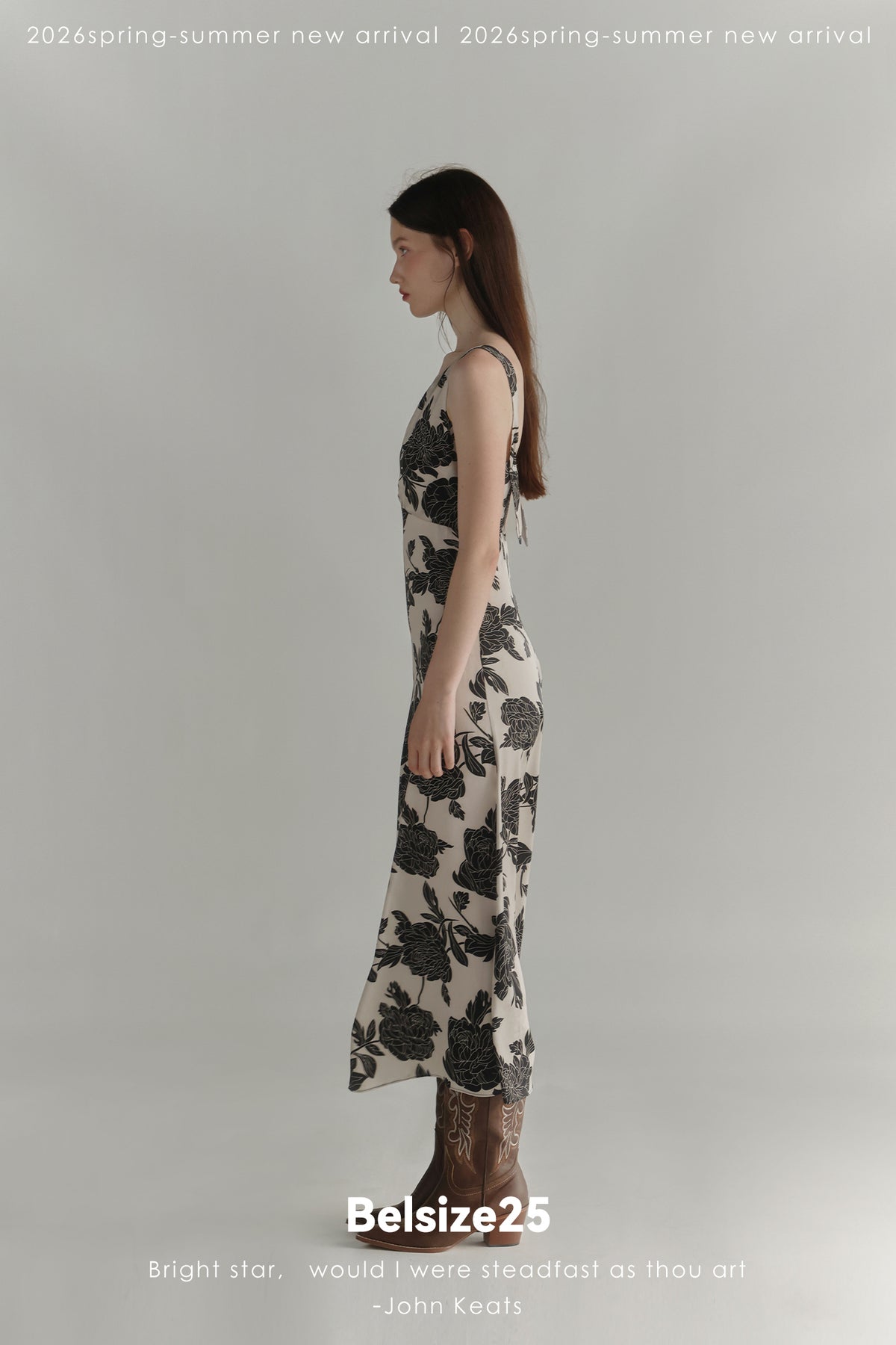 Black & Cream Floral V-Neck Midi Dress