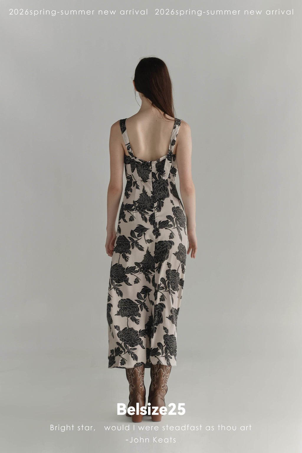 Black & Cream Floral V-Neck Midi Dress