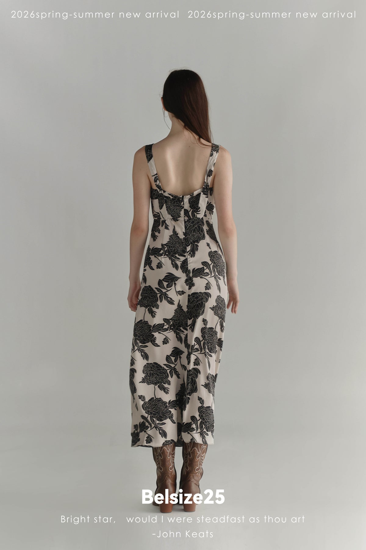 Black & Cream Floral V-Neck Midi Dress