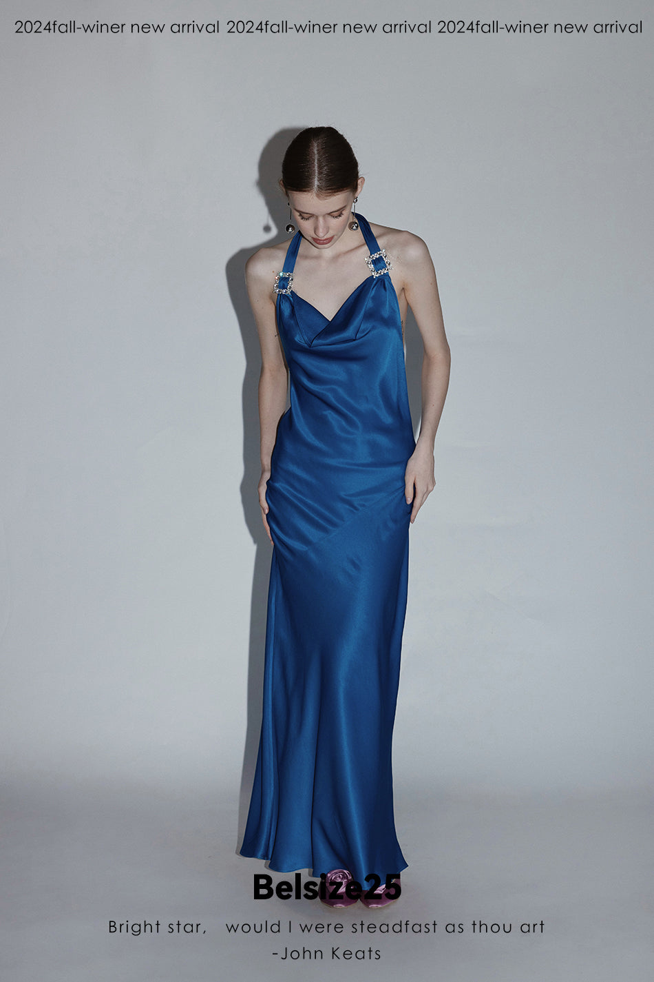 Mayfair series—crystal square Crystal square buckle halter neck dress