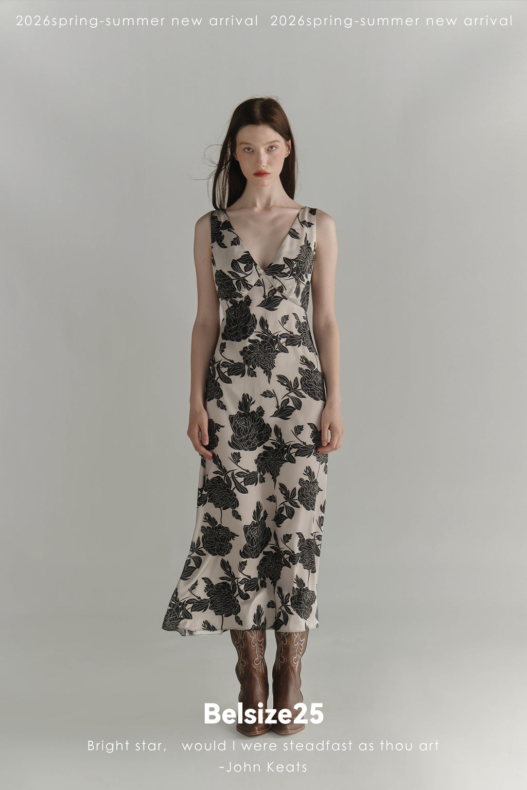Black & Cream Floral V-Neck Midi Dress