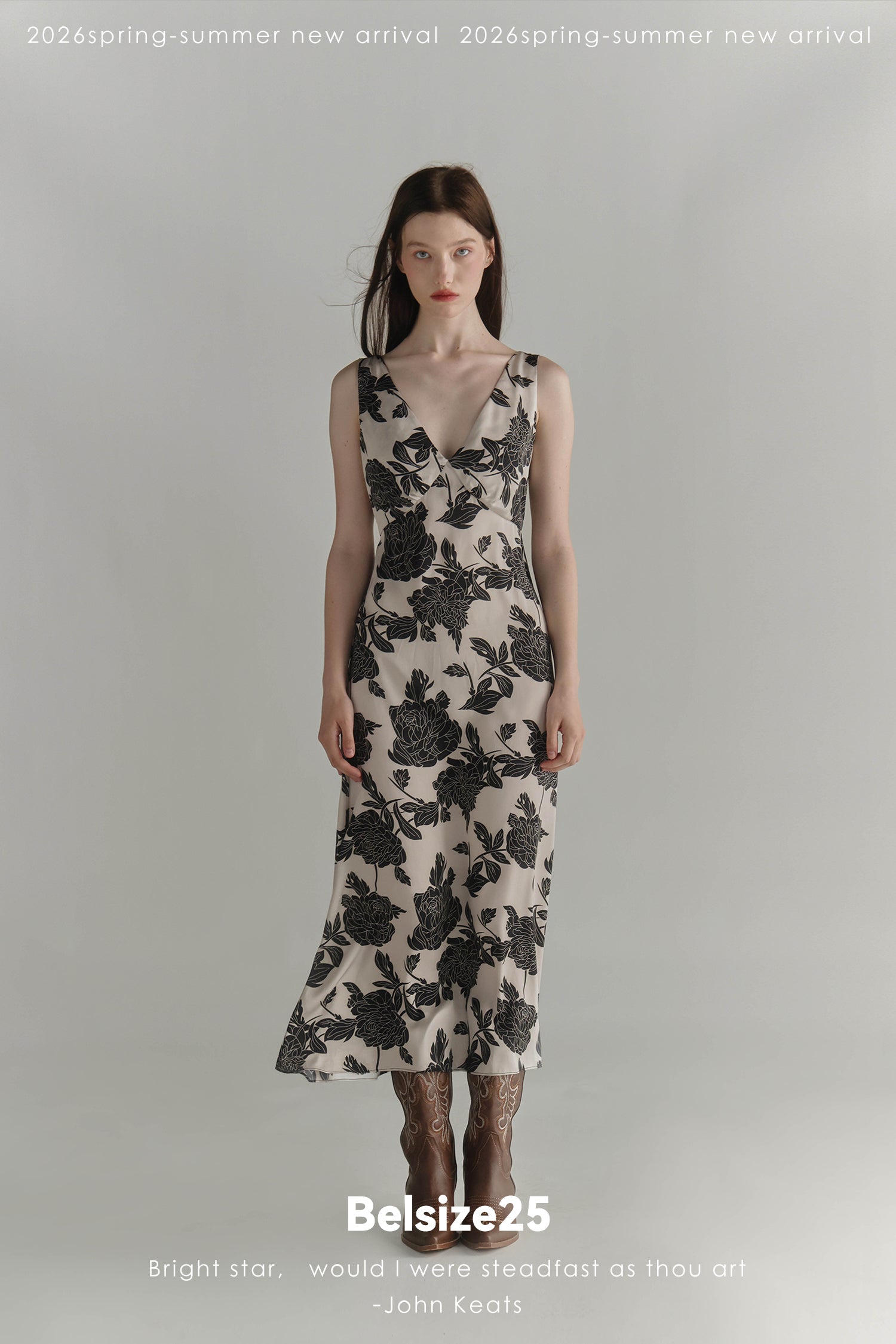 Black & Cream Floral V-Neck Midi Dress