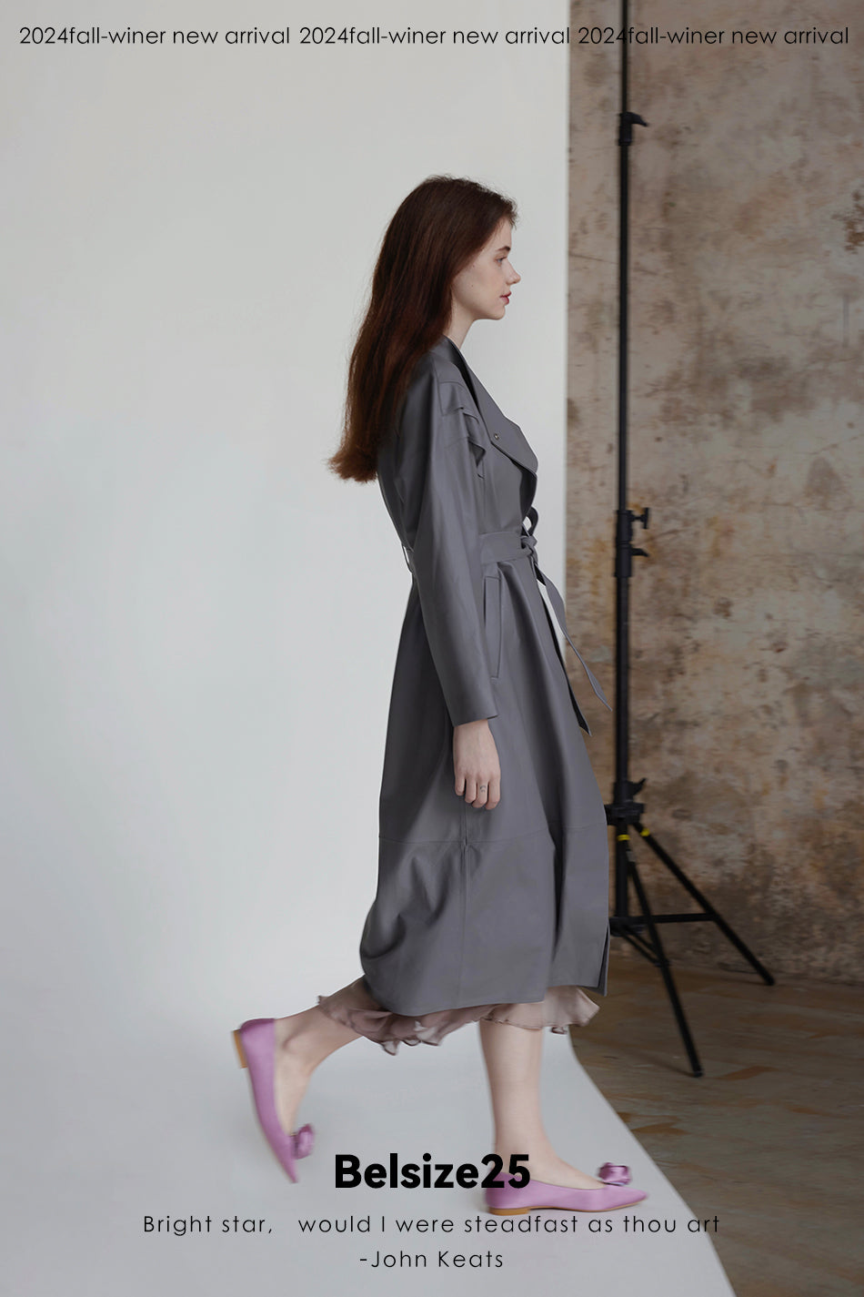 Dove suade Pigeon Grey Sheepskin Stand Collar Single-Button Loose Mid-Length Trench Coat