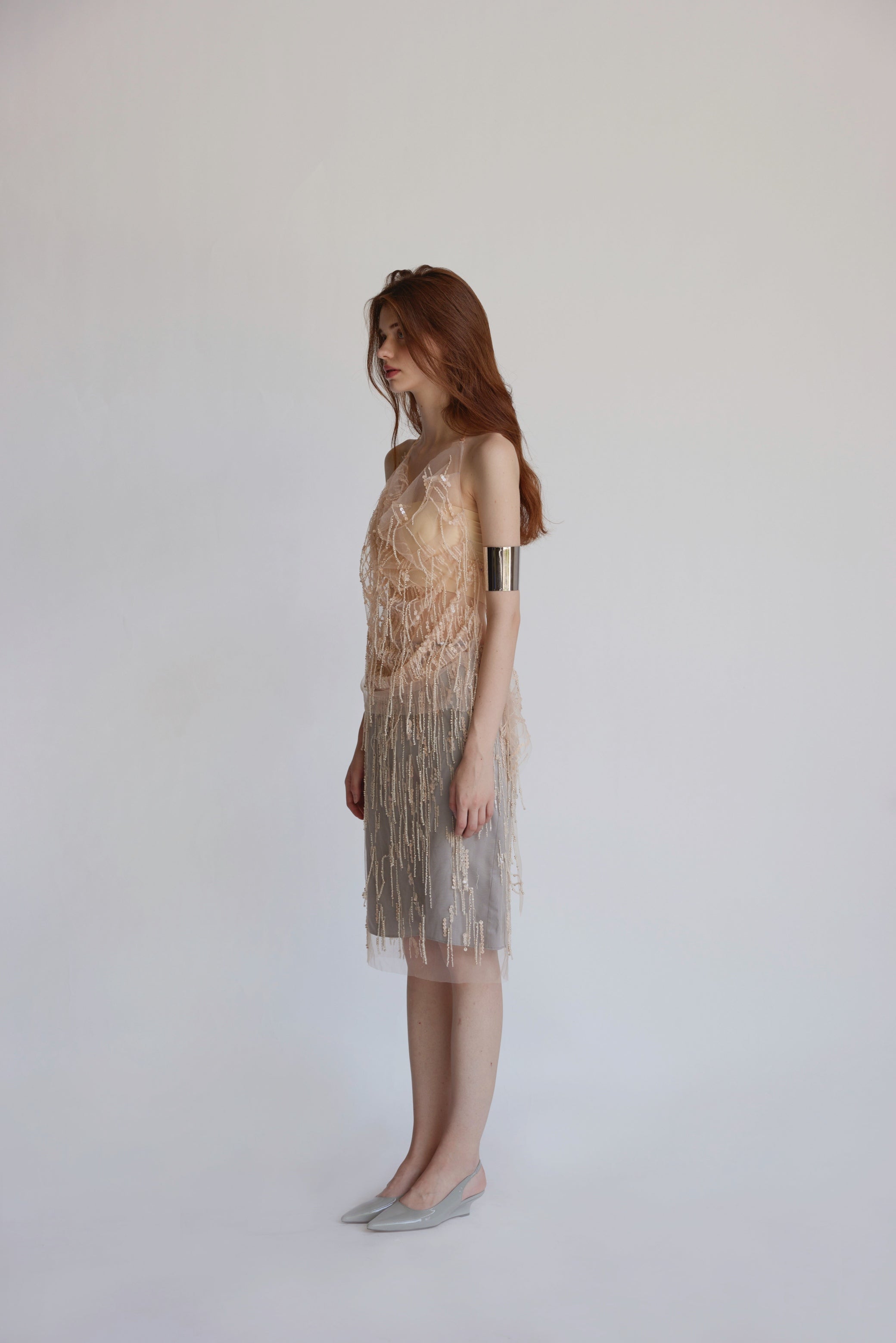 Mayfair Series 2 Sequined beaded tassel mesh cover-up double-layer deconstructed skirt