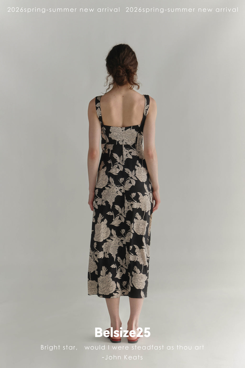 Black & Cream Floral V-Neck Midi Dress