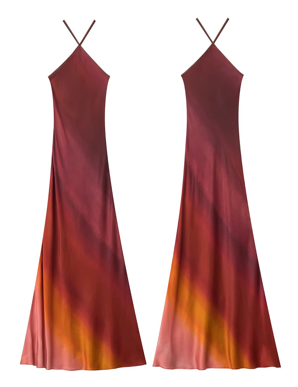 Flash Dress Exclusive gradient print halter neck gown made of heavyweight silk