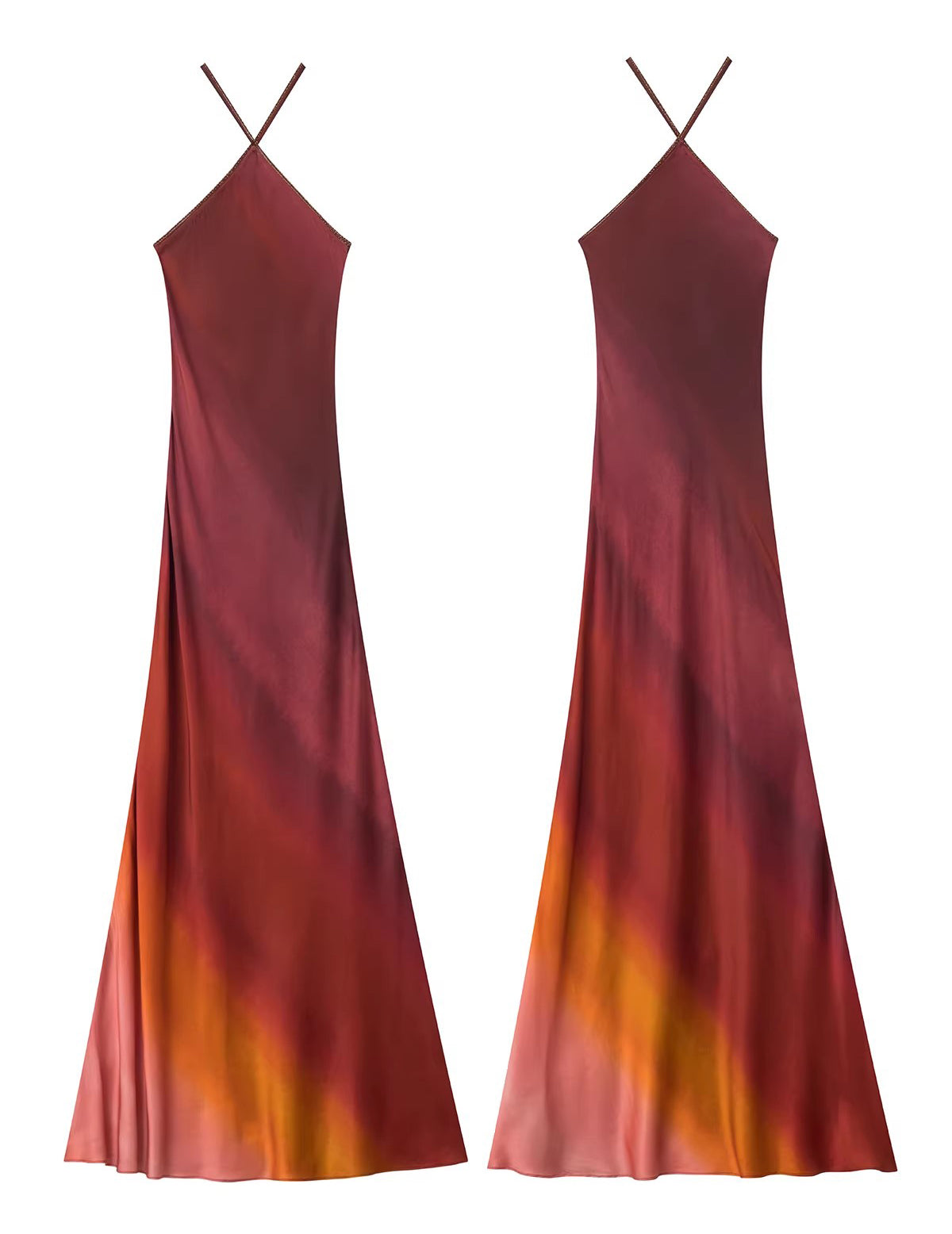 Flash Dress Exclusive gradient print halter neck gown made of heavyweight silk