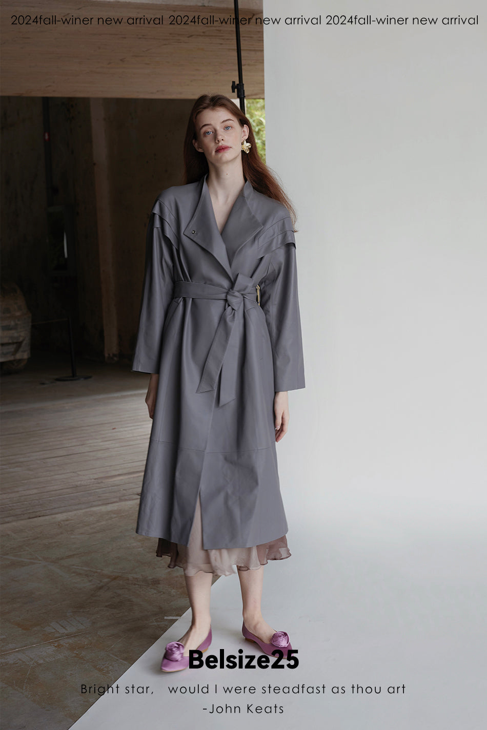 Dove suade Pigeon Grey Sheepskin Stand Collar Single-Button Loose Mid-Length Trench Coat