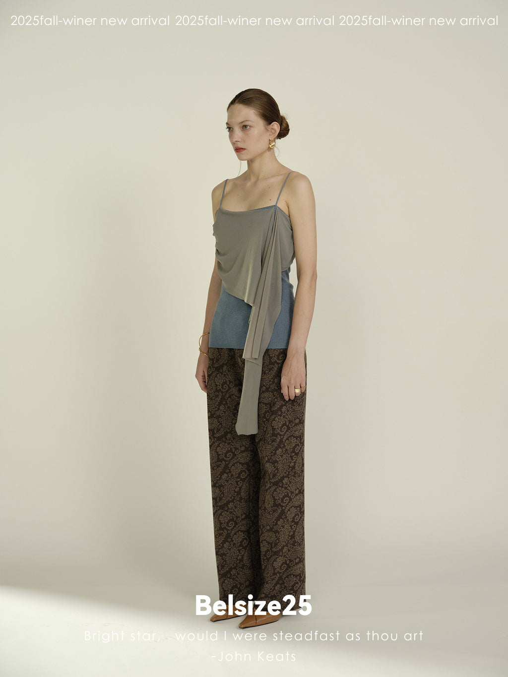 Multiple ways to wear ribbon-style color-blocked mesh patchwork wool camisole