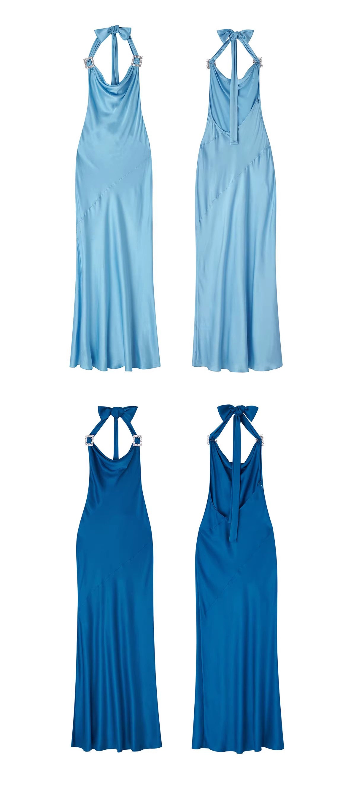 Mayfair series—crystal square Crystal square buckle halter neck dress