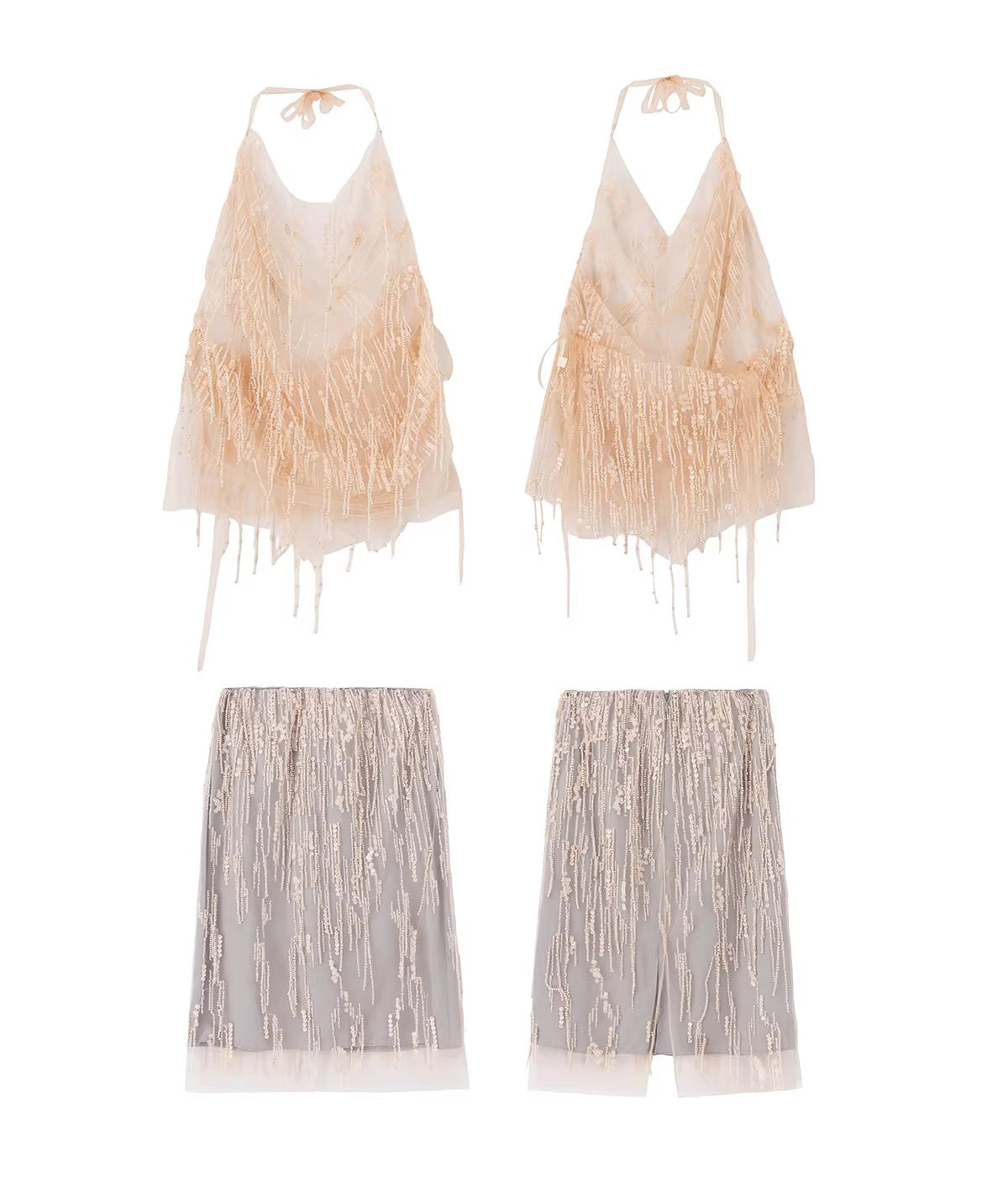 Mayfair Series 2 Sequined beaded tassel mesh cover-up double-layer deconstructed skirt
