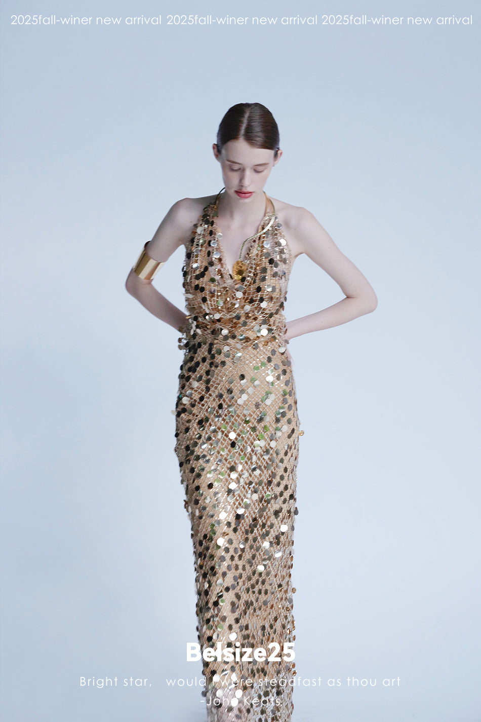 Mayfair Series 2 Heavy-duty mesh sequin halter neck evening gown
