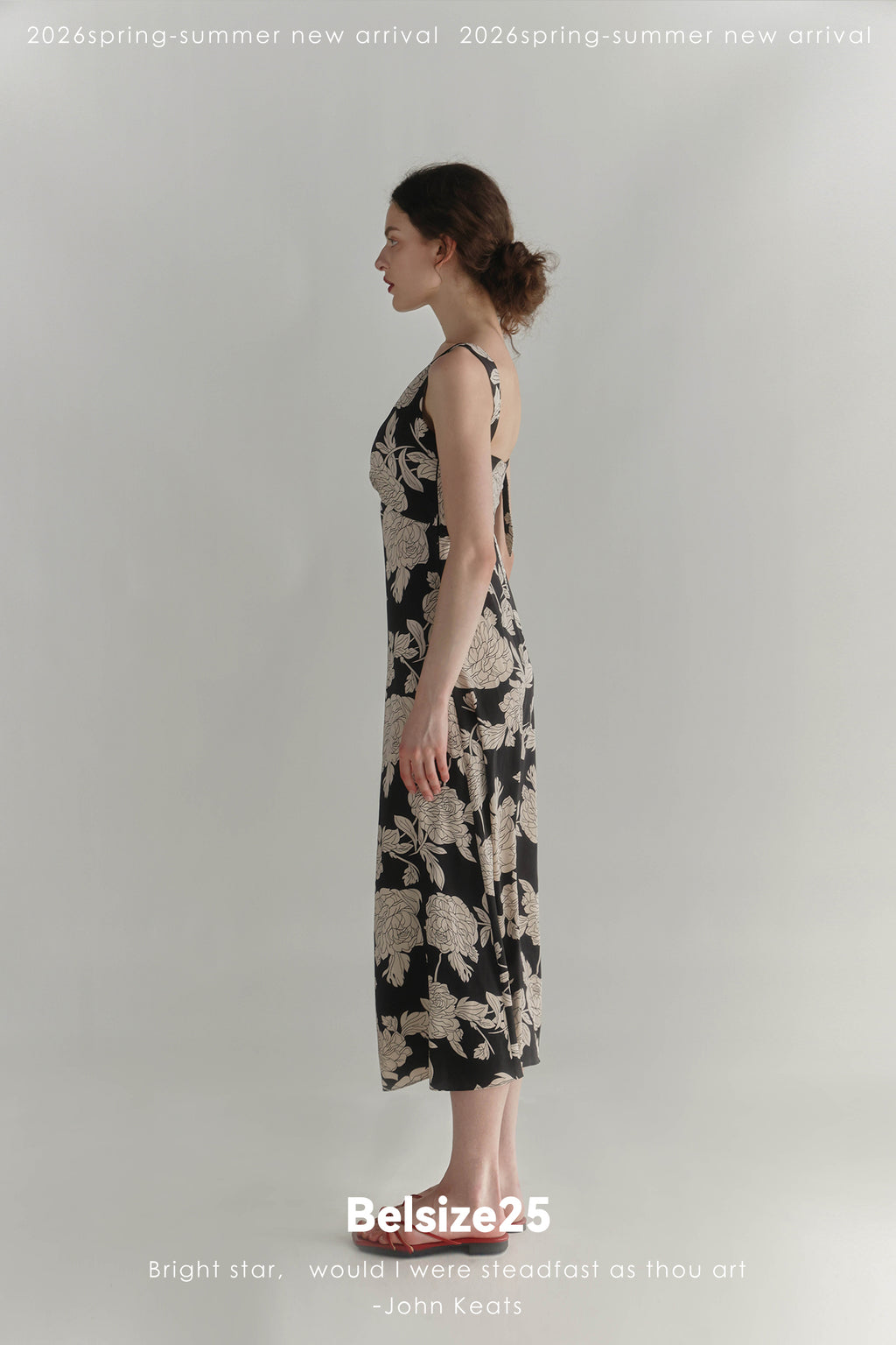 Black & Cream Floral V-Neck Midi Dress