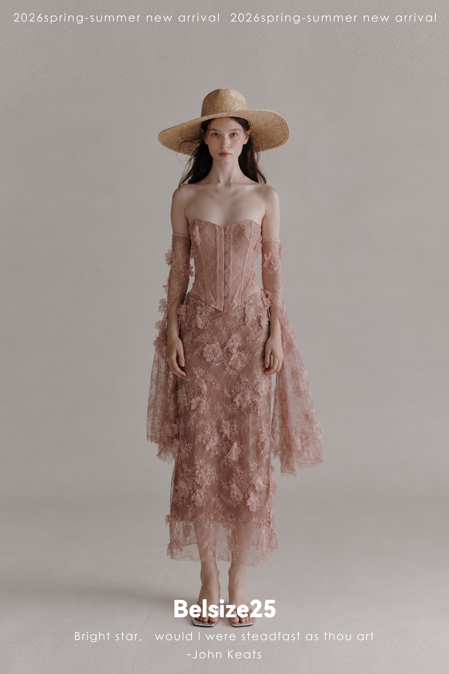 Floral Lace Corset & Sheer Midi Skirt Set with Detachable Sleeves