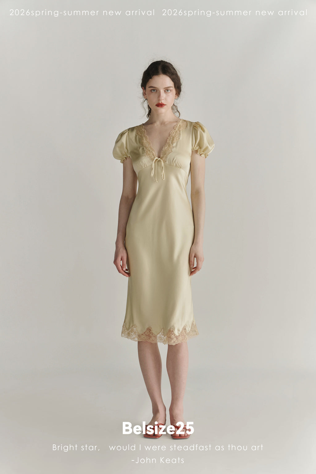 Buttercream Lace Trim Puff Sleeve Midi Dress