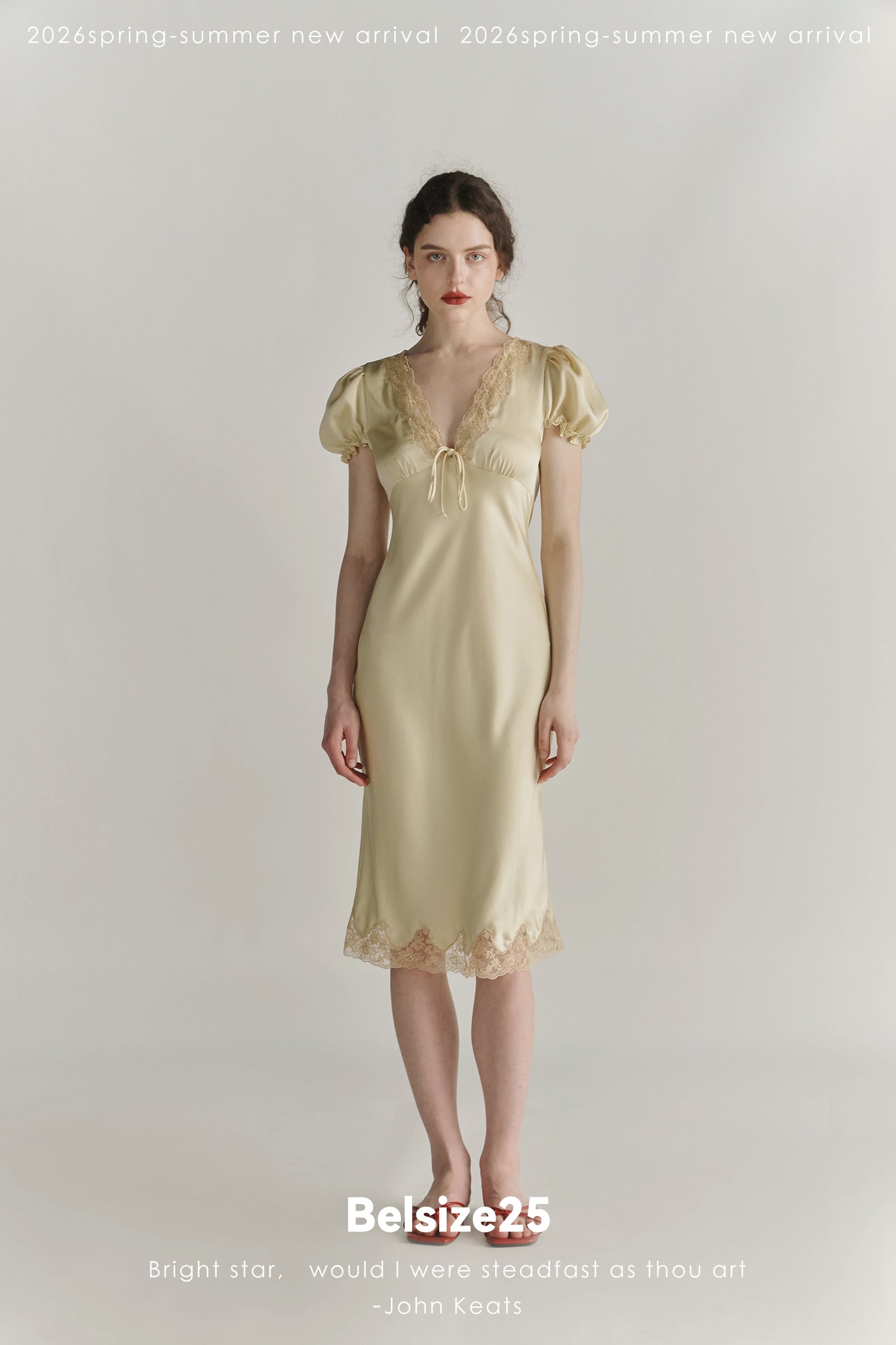 Buttercream Lace Trim Puff Sleeve Midi Dress