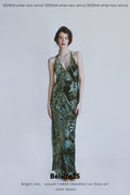 Mayfair Series 2 Silk jacquard velvet halter neck backless V-neck evening dress