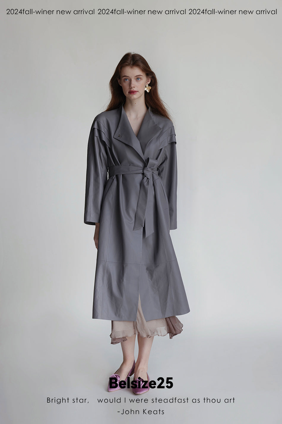 Dove suade Pigeon Grey Sheepskin Stand Collar Single-Button Loose Mid-Length Trench Coat