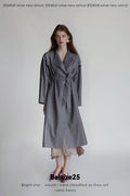 Dove suade Pigeon Grey Sheepskin Stand Collar Single-Button Loose Mid-Length Trench Coat