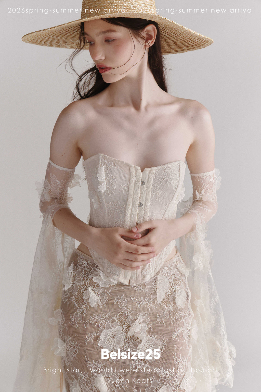 Floral Lace Corset & Sheer Midi Skirt Set with Detachable Sleeves