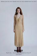 Trumpet dress Flared sleeve knit lace sheer tie dress