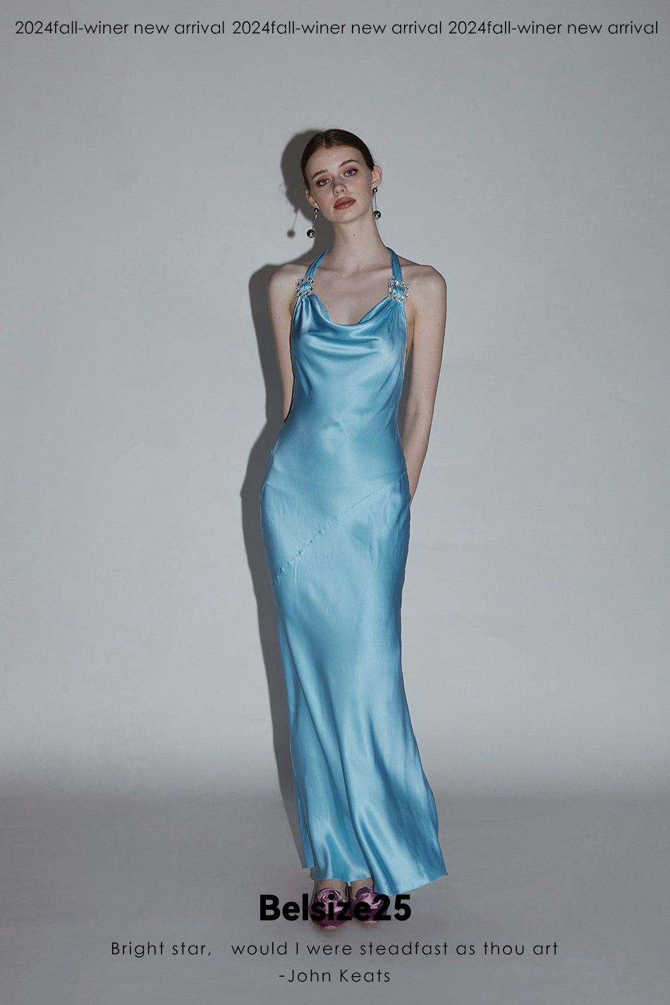 Mayfair series—crystal square Crystal square buckle halter neck dress