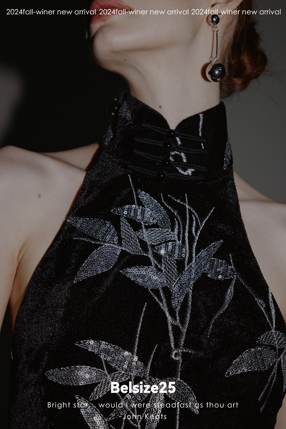 Bamboo dress New Chinese style backless cheongsam dress with bamboo leaf bead embroidery