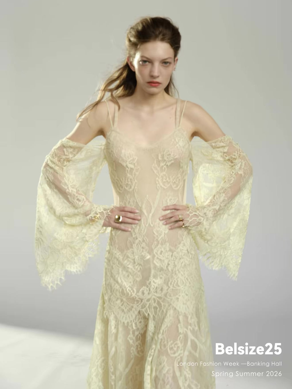 Ivory Lace Maxi Dress with Off-Shoulder Sleeves FREE CAMISOLE INCLUDED