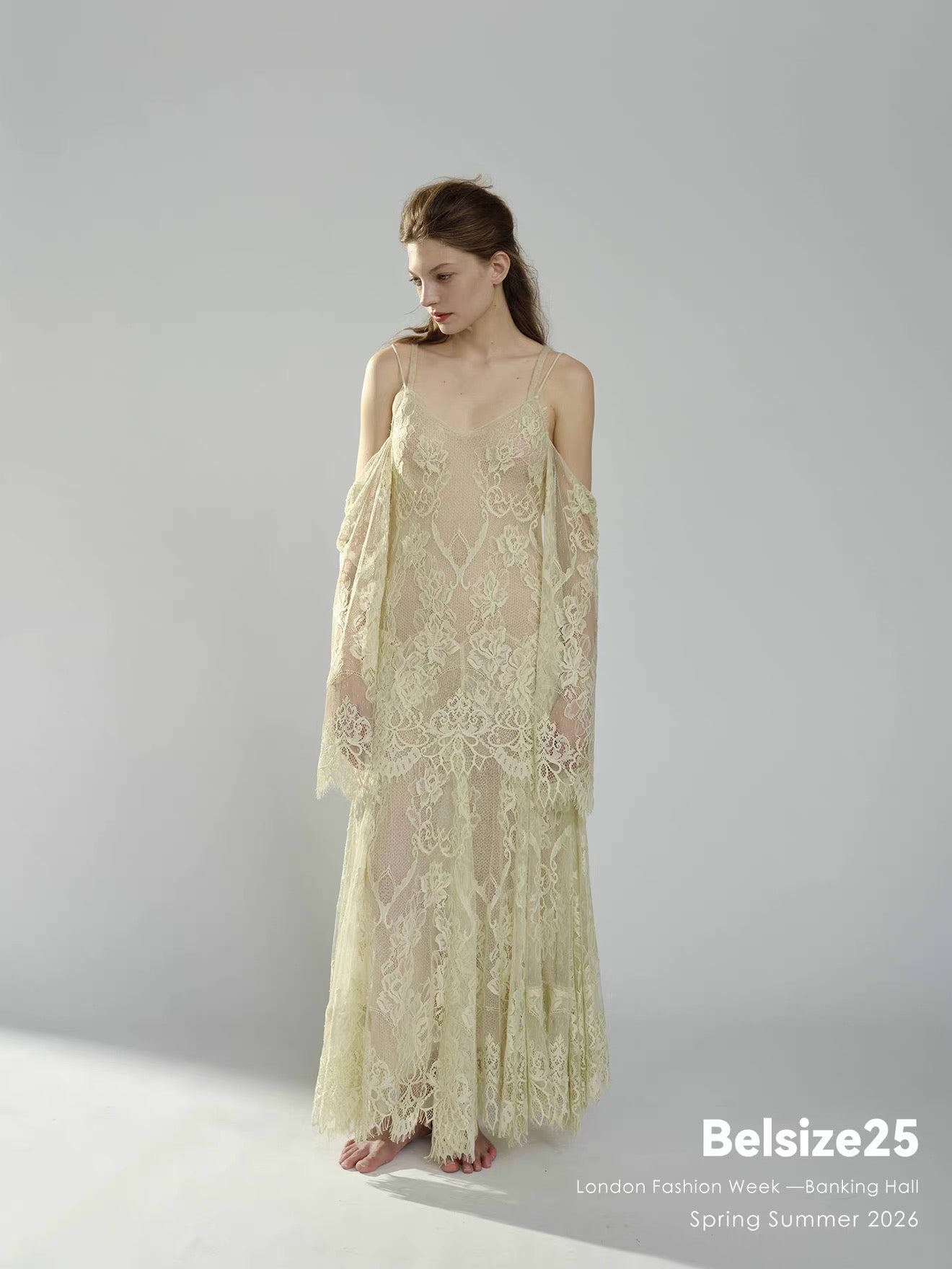 Ivory Lace Maxi Dress with Off-Shoulder Sleeves FREE CAMISOLE INCLUDED