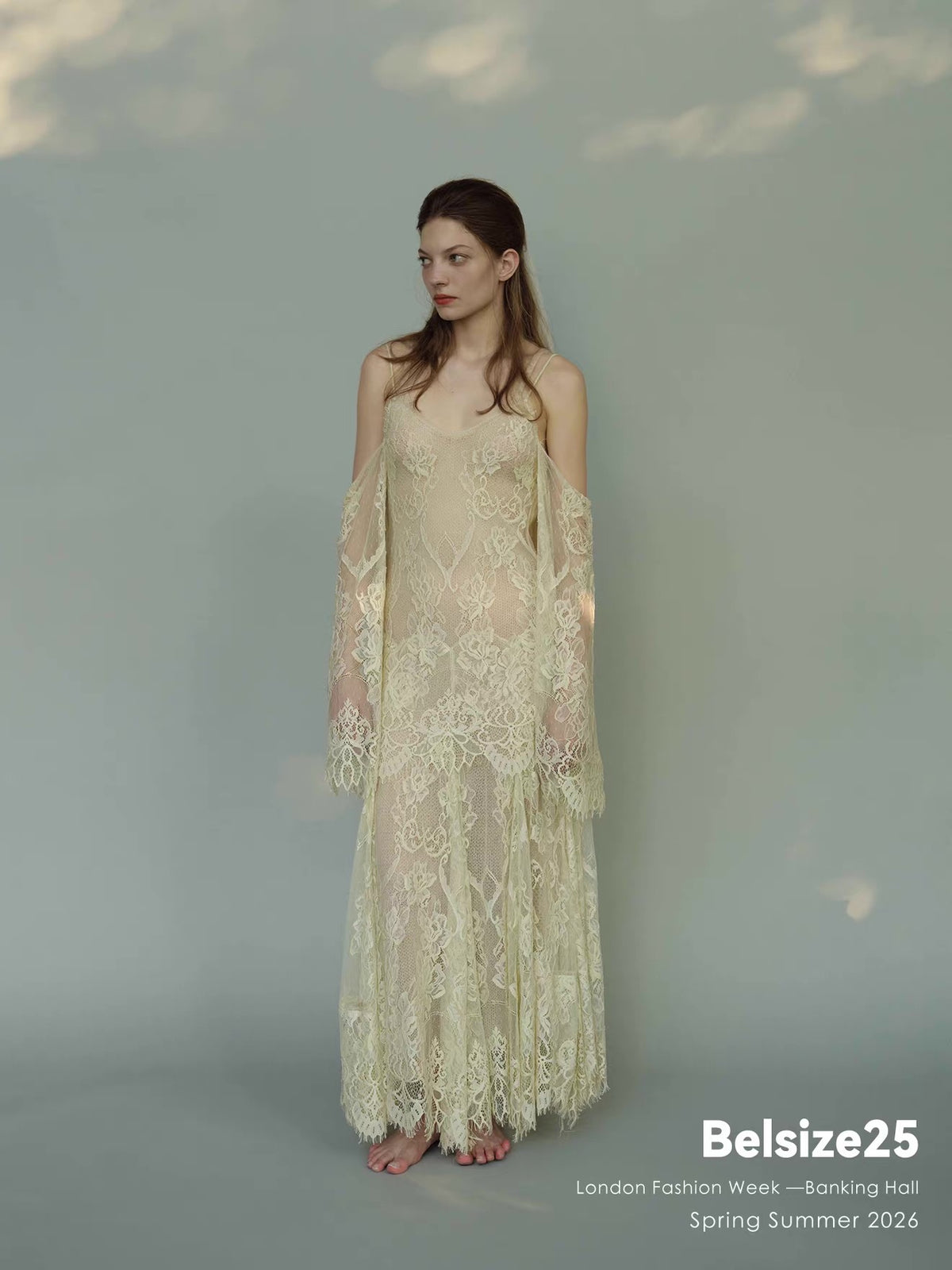 Ivory Lace Maxi Dress with Off-Shoulder Sleeves FREE CAMISOLE INCLUDED