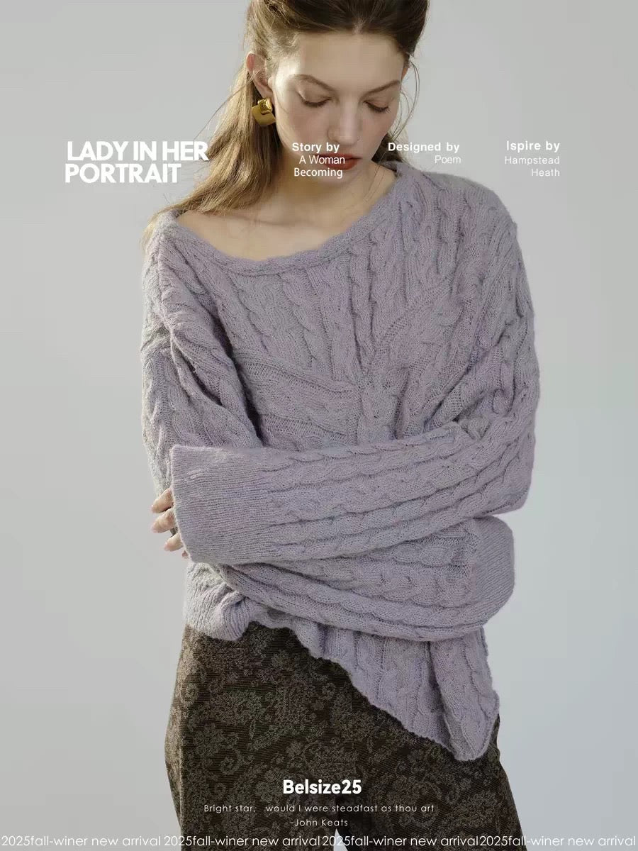 Lavender Cable Knit Asymmetric Jumper